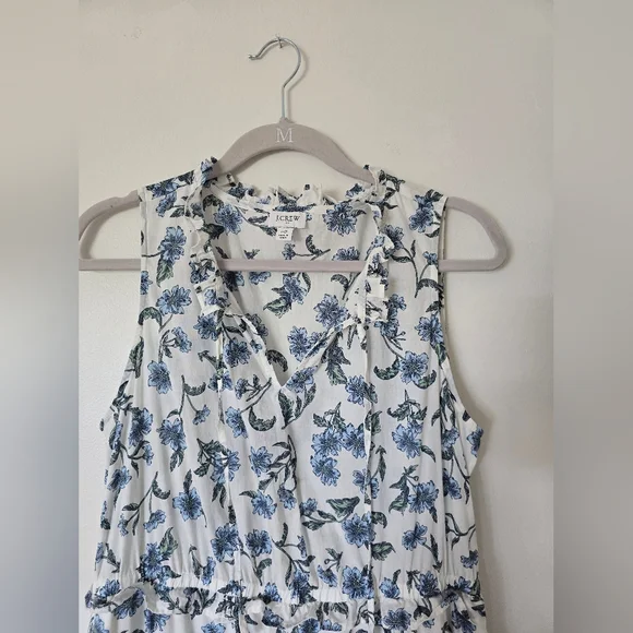 J. Crew Size 10 Womens White Blue Floral Cotton Sleeveless Maxi Dress - Picture 3 of 10